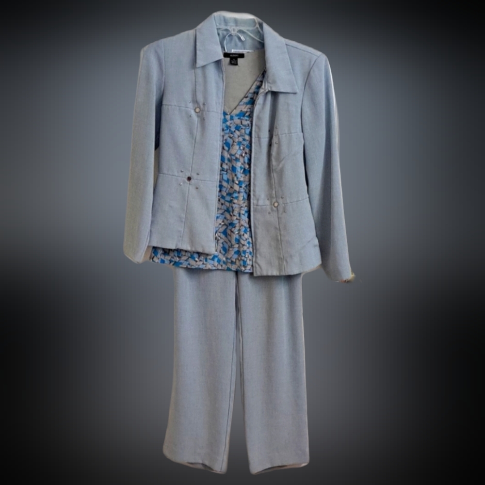 Jessica Howard Light Blue Blazer Wide Leg Pant Suit Set + Alfani Top 3pc 4P